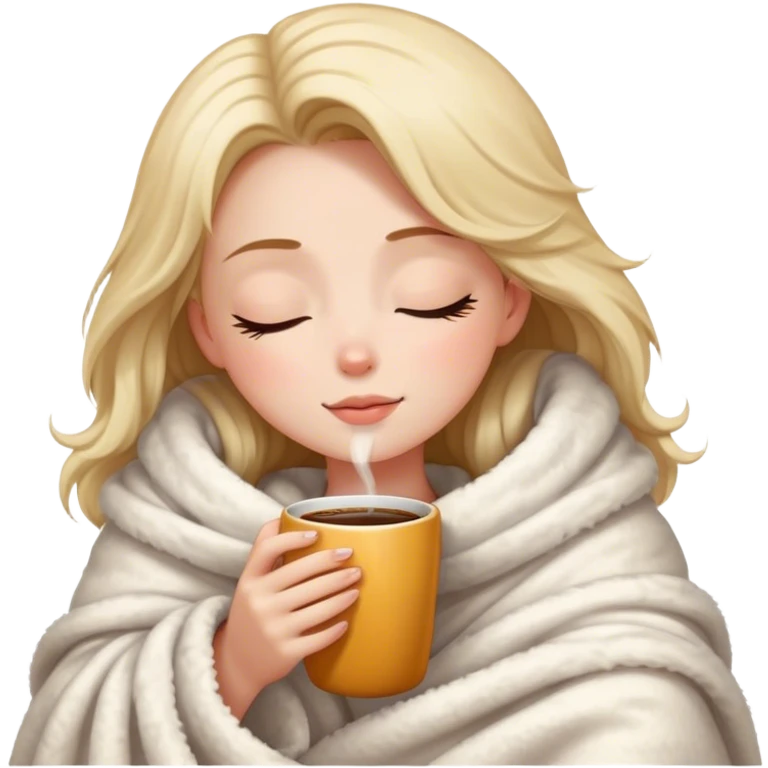 girl inside a blanket sipping coffee eyes closed emoji