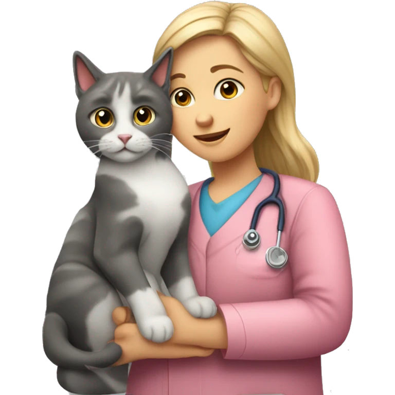 cat cuddles veterinarian girl emoji