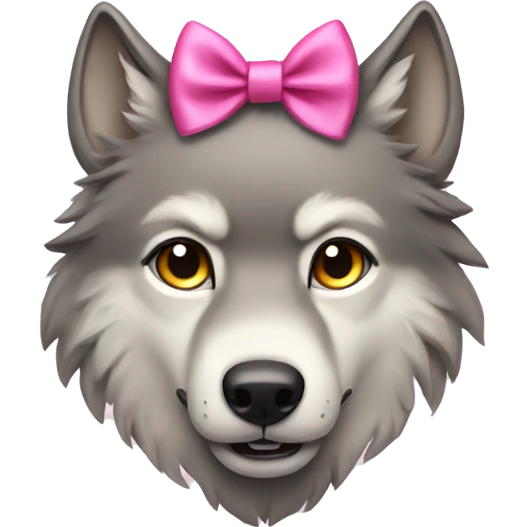 A wolf with a pink bow on its head emoji