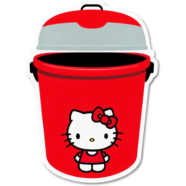 A trash bin that says GOODBYEEEE with hello Kitty in it emoji