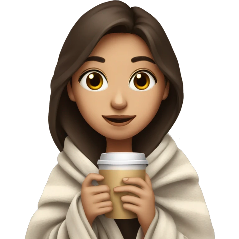  Cute Brunette girl wrapped in blanket drinking coffee emoji