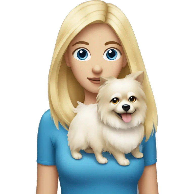 Blonde girl blue eyes holding spitz  emoji