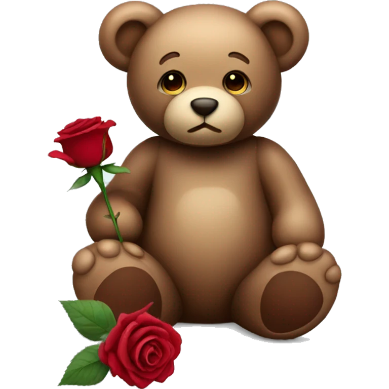 teddy bear with a dark red rose emoji