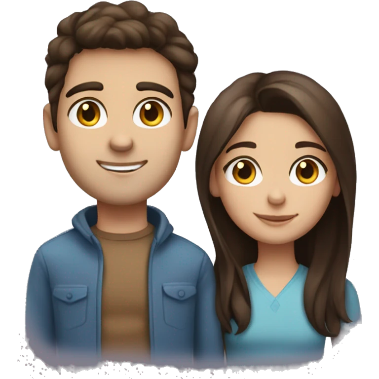 blue eyed brunette girl with brown eyed brunette boy emoji