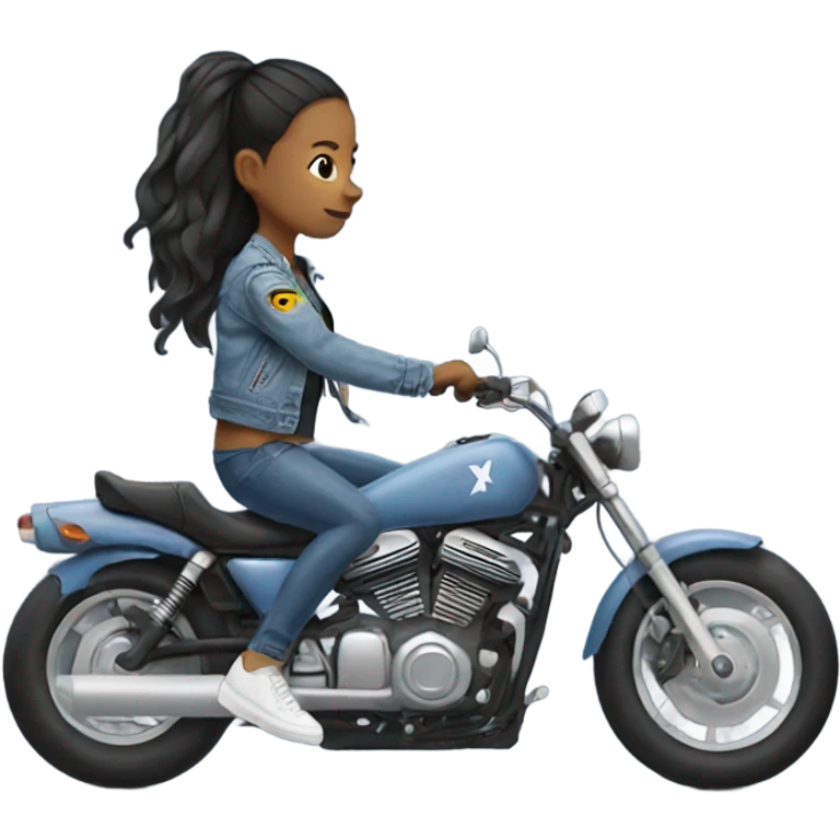 girl in torn denim jacket on motorcycle  emoji