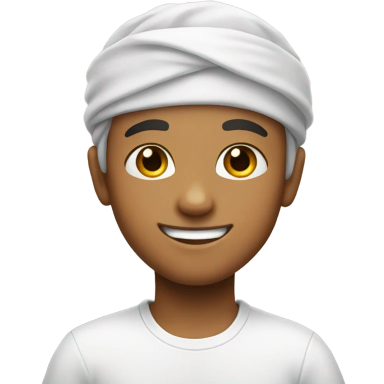 smiling boy in white shirt with head band emoji