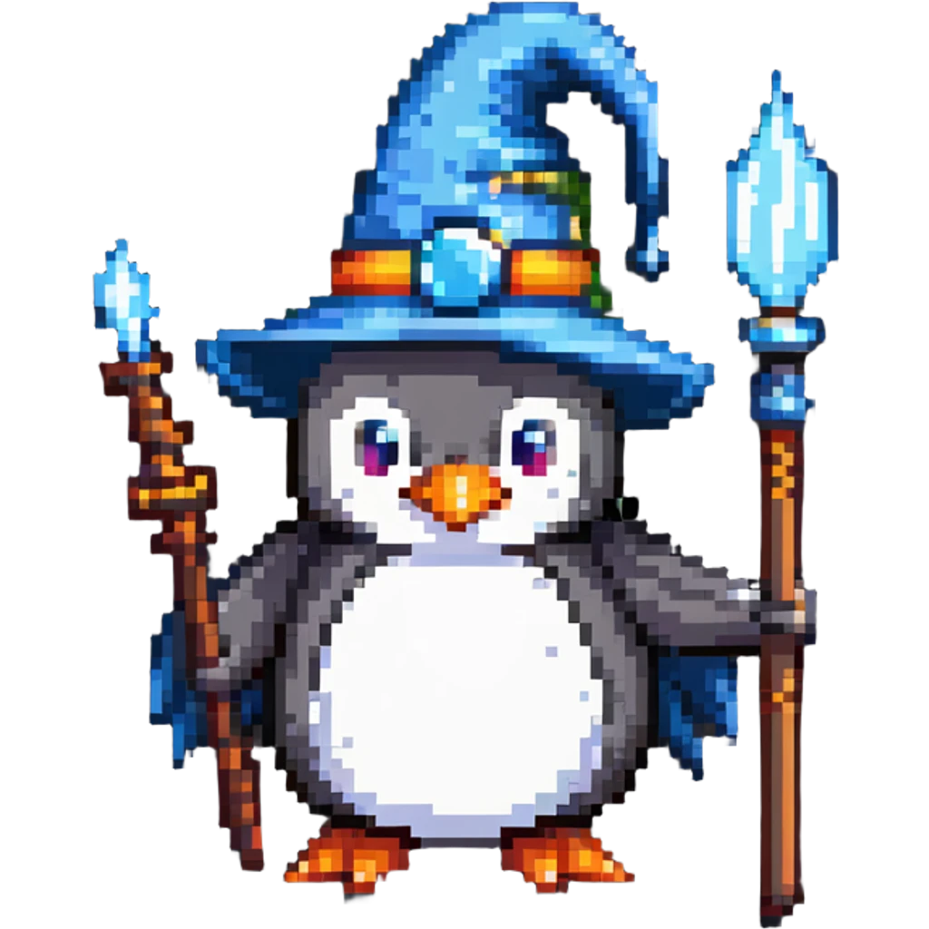 penguin wizard with magic staff emoji