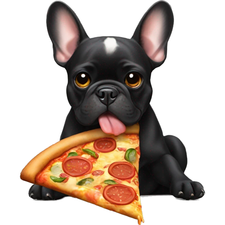 All black French bulldog eating pizza emoji