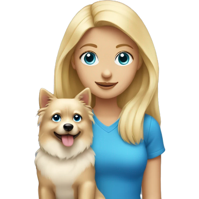 Blonde girl blue eyes holding spitz  emoji