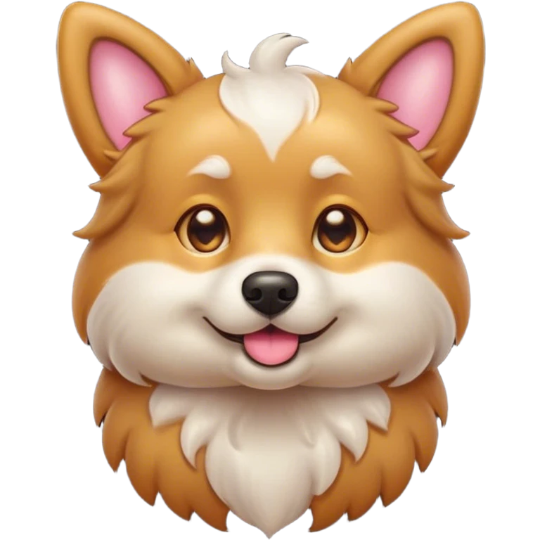Cinematic Cute Domestic Dog Portrait Emoji, Head tilted playfully and inquisitively, with a delightfully fluffy, friendly build and a characteristically charming face featuring a soft snout and perky ears, accentuated by a glossy coat and round, sparkling eyes full of mischief, Simplified yet irresistibly adorable features, highly detailed, glowing with a warm, friendly glow, high shine, affectionate and lively, stylized with a touch of whimsical cuteness, soft glowing outline, capturing the essence of a mischievous yet loving dog that feels like it could bound out of the screen into your arms! emoji