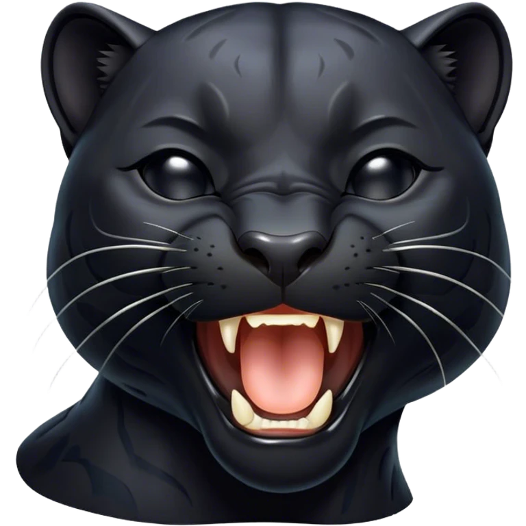 Cinematic Cute Yawning black Panther Portrait Emoji, Head tilted slightly with a dramatic, wide-open yawn, showcasing a sleek, shadowy form with drowsy, half-closed eyes and a relaxed, open expression, Simplified yet irresistibly adorable features, highly detailed, glowing with a soft, cozy dark glow, high shine, relaxed yet expressive, stylized with a dash of whimsical elegance, soft glowing outline, capturing the essence of a drowsy yet affectionate jungle guardian that appears ready to stretch out for a nap! emoji