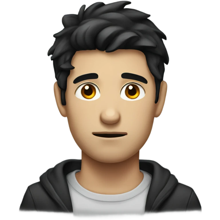 male portrait with black hair sad face emoji