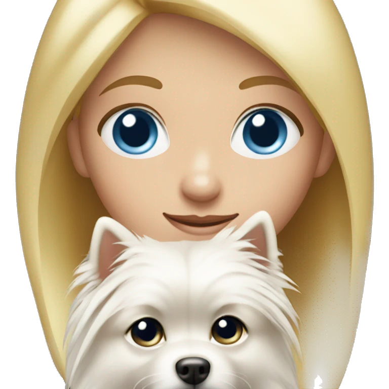 Blonde girl blue eyes holding spitz  emoji