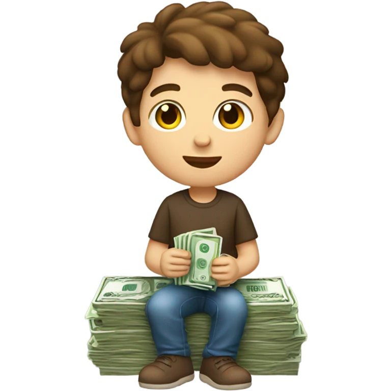 brown haired boy indoors money emoji