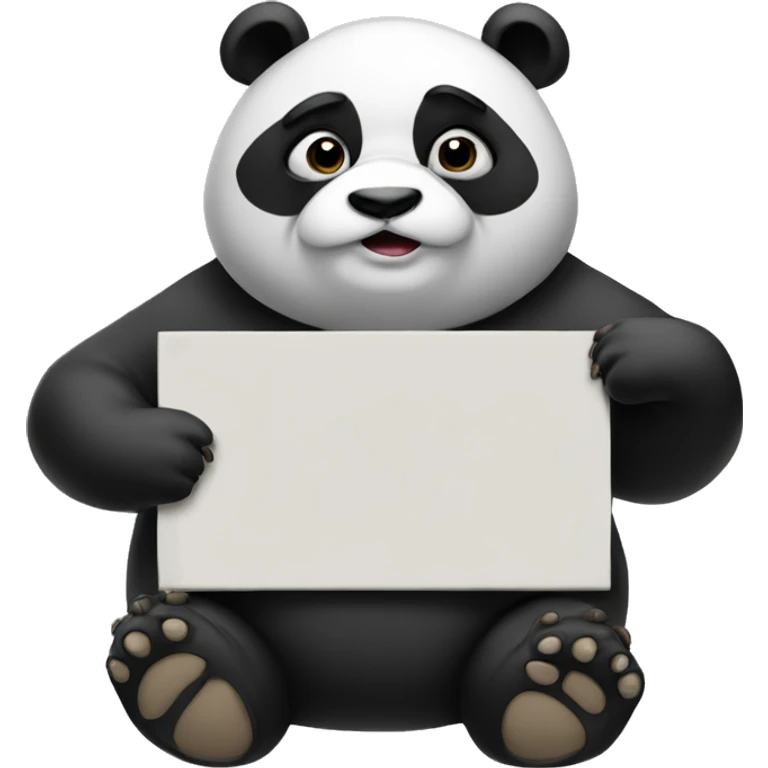 A chubby panda holding a sign that says sad emoji