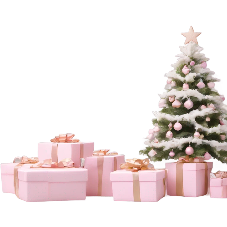 Light pink Christmas gifts under a white Christmas tree  emoji