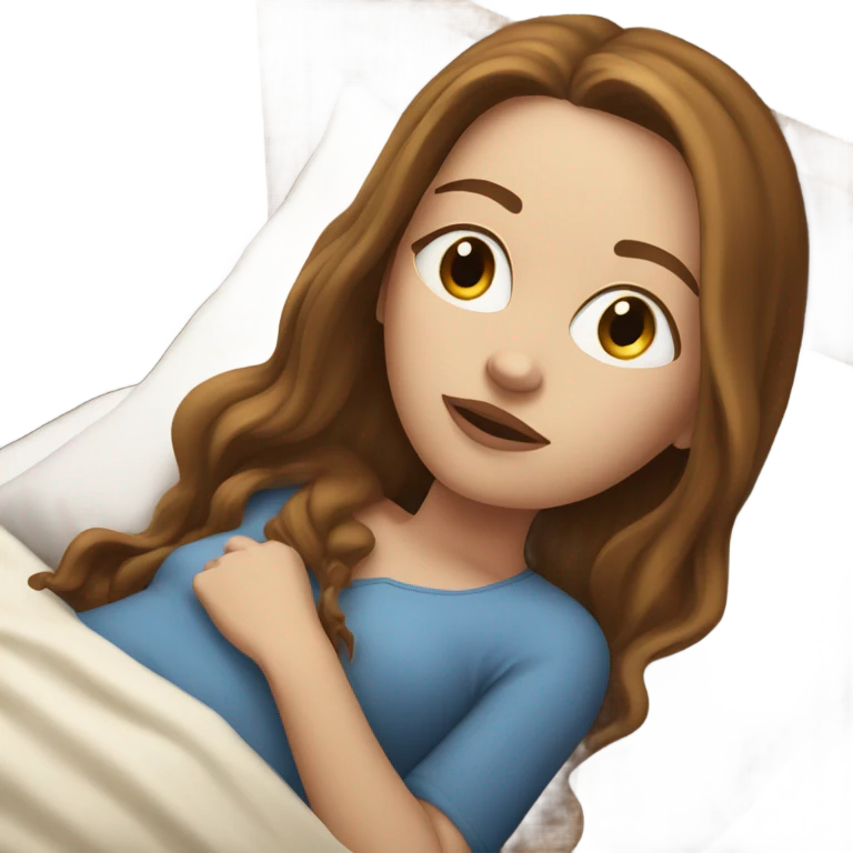 White girl with long brown hair in bed emoji