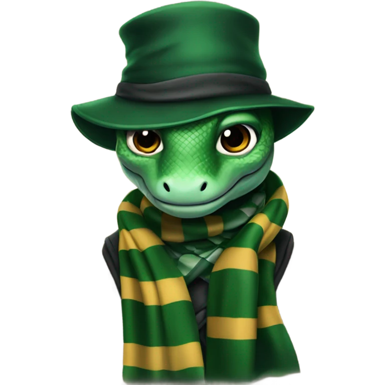 slytherin snake with slytherin scarf and hat Hogwarts emoji