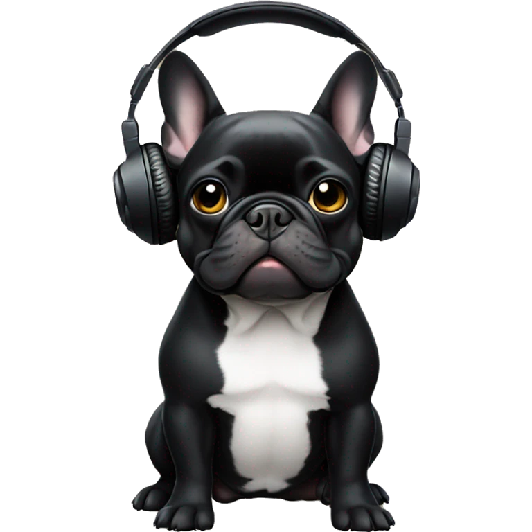 All black French bulldog wearing headphones  emoji