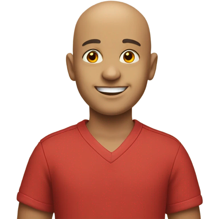 smiling bald boy portrait red shirt emoji