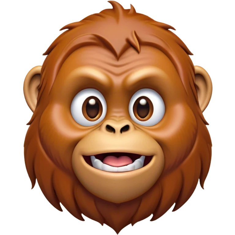 Cinematic Comical Orangutan Portrait Emoji, Head tilted dramatically with an exaggeratedly shocked expression, featuring a robust, animated face with wide, comically expressive eyes full of humorous disbelief, Simplified yet hilariously expressive features, highly detailed, glowing with a slightly sassy glow, high shine, dramatic yet playful, stylized with an air of quirky jungle attitude, soft glowing outline, capturing the essence of a meme-worthy orangutan that looks ready to side-eye its way into viral fame! emoji