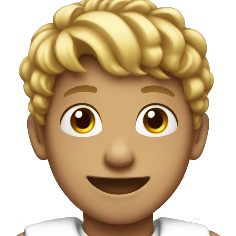 smiling boy in white shirt wearing crown emoji