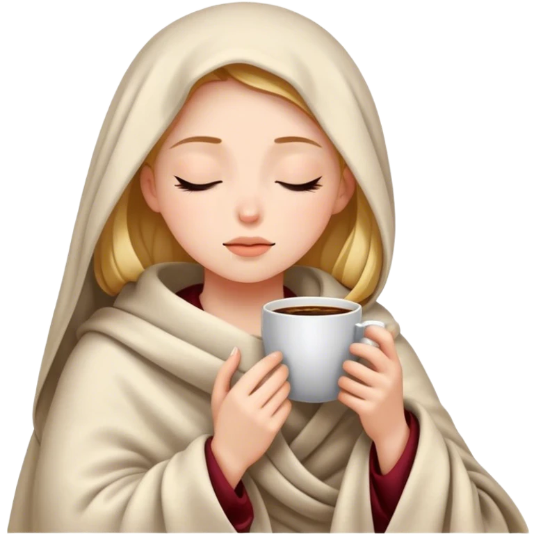 girl inside a blanket sipping coffee eyes closed emoji