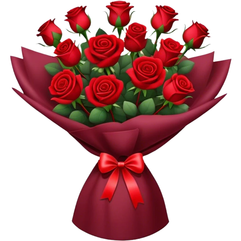 Bouquet of red roses in a burgundy package emoji
