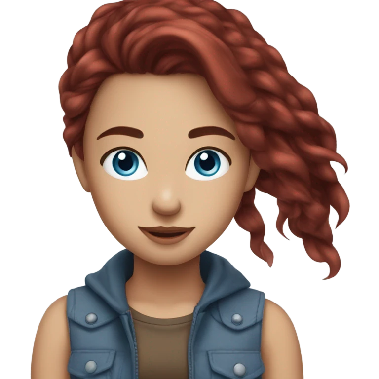 Beautiful girl, dark red hair，long hair, blue eyes emoji