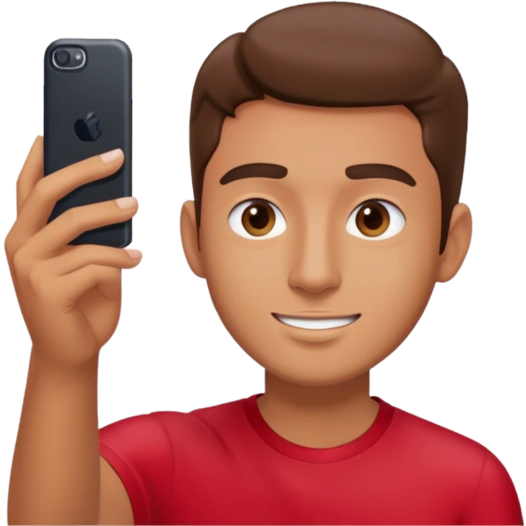male portrait with red shirt taking a selfie  emoji