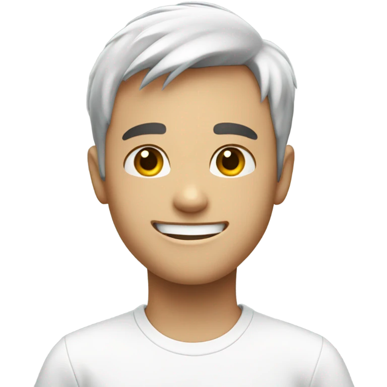 smiling boy in white shirt saying hi  emoji