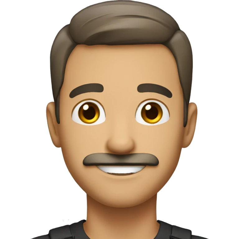 male, short hair, mustache, smiling, hazel eyes emoji