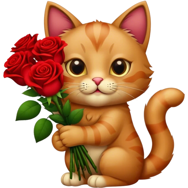 cat holding bouquet of roses emoji