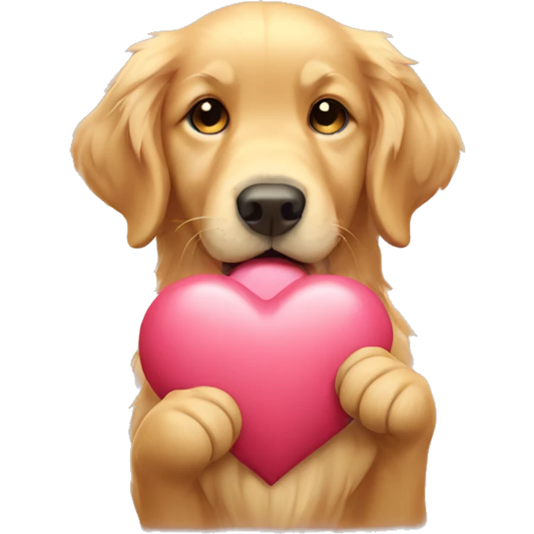 Golden Retriever holding a heart in paws  emoji