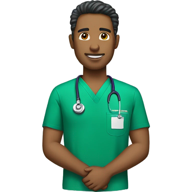 male portrait with green shirt wearing scrubs  emoji