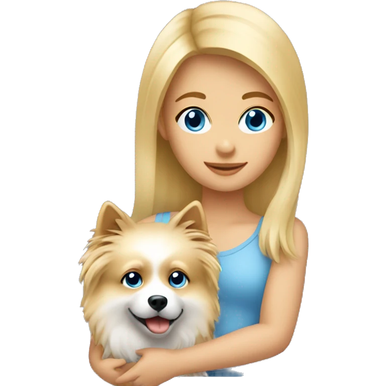 Blonde girl blue eyes holding spitz  emoji