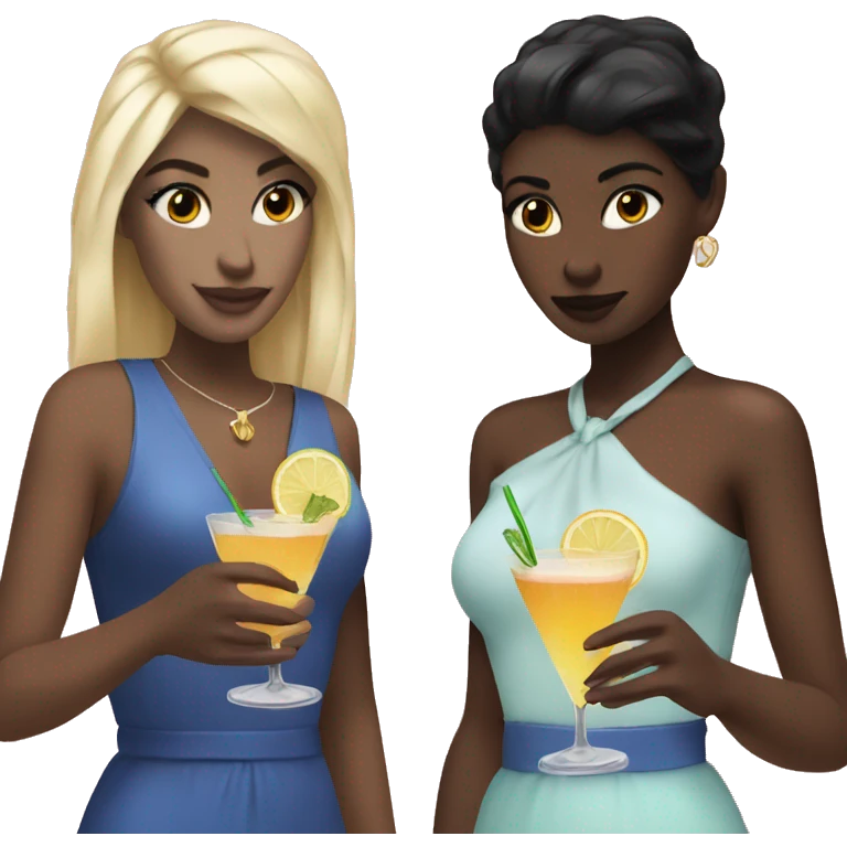 Blonde and black hair pale girls holding cocktails  emoji