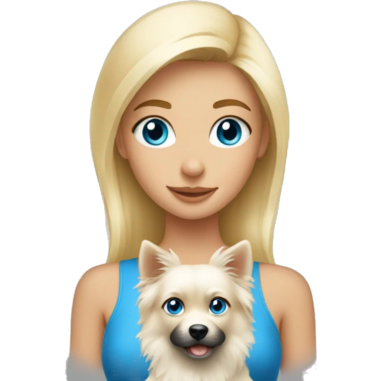 Blonde girl blue eyes holding spitz  emoji