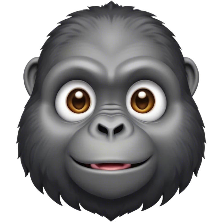 Cinematic Cute Gorilla Portrait Emoji, Head tilted playfully and inquisitively, with a robust, endearingly soft face accented by tender fur and round, sparkling eyes full of warmth, Simplified yet irresistibly adorable features, highly detailed, glowing with a warm, friendly jungle glow, high shine, affectionate and lively, stylized with a touch of whimsical charm, soft glowing outline, capturing the essence of a mischievous yet loving gorilla that feels like it could lumber out of the screen into your arms! emoji