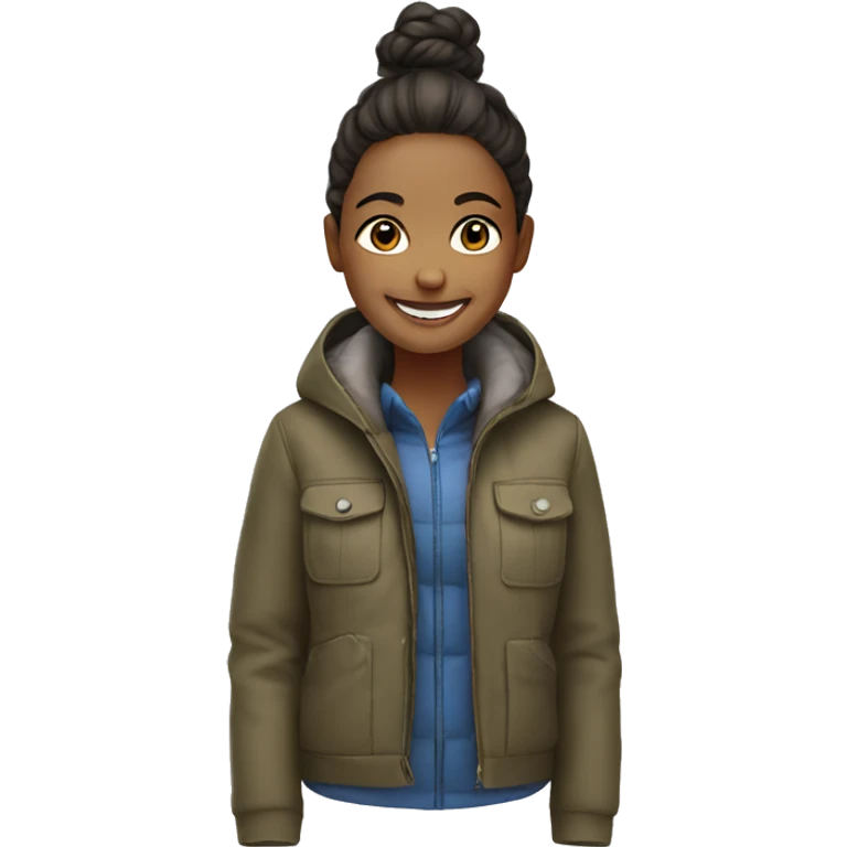 smiling girl outdoors in jacket emoji
