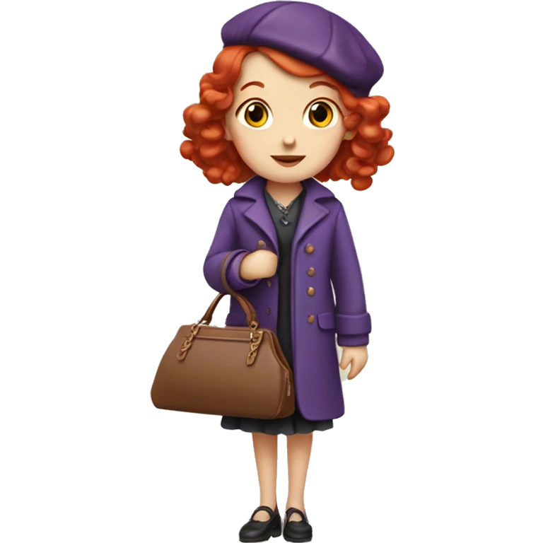 1920s girl with red hair and purple coat holding a purse  emoji