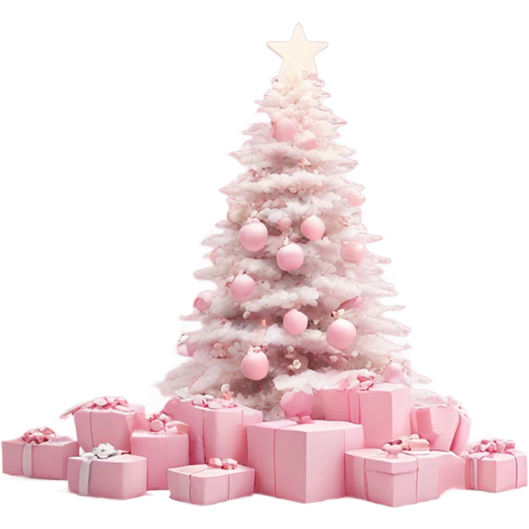 Light pink Christmas gifts under a white Christmas tree  emoji