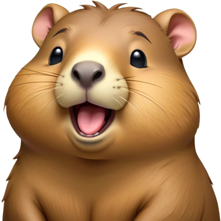 Cinematic Cute Yawning Capybara Portrait Emoji, Head tilted slightly with a dramatic, wide-open yawn, showcasing a plush, rounded body with drowsy, half-closed eyes and a relaxed expression, Simplified yet irresistibly adorable features, highly detailed, glowing with a soft, cozy natural glow, high shine, relaxed yet expressive, stylized with a dash of whimsical charm, soft glowing outline, capturing the essence of a drowsy yet affectionate guardian that seems ready to stretch out for a nap! emoji