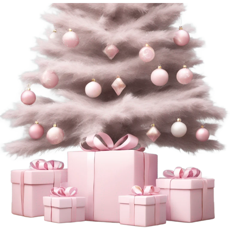 Light pink Christmas gifts under a white Christmas tree  emoji