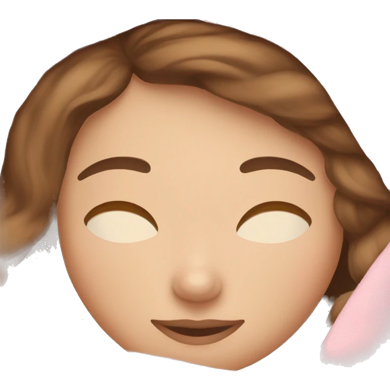 White girl brown  hair sleeping with pink blanket emoji