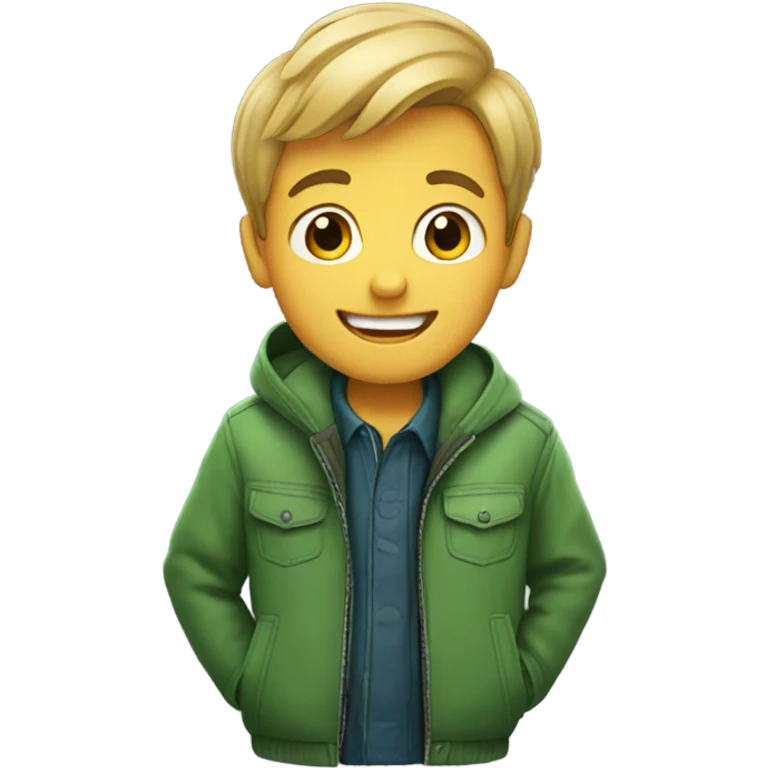 smiling boy in green jacket emoji