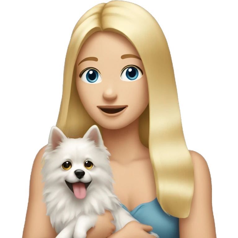 Blonde girl blue eyes holding spitz  emoji