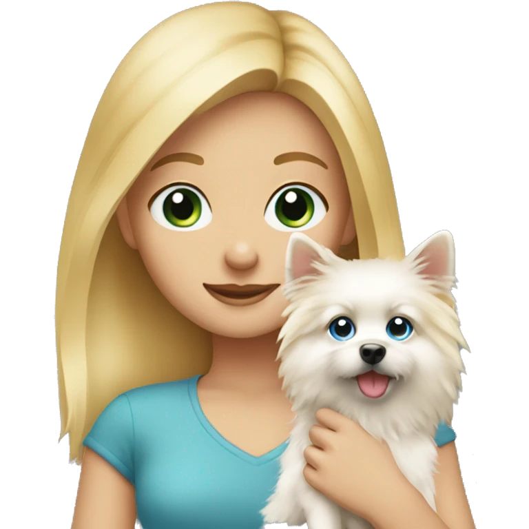 Blonde girl blue eyes holding spitz  emoji