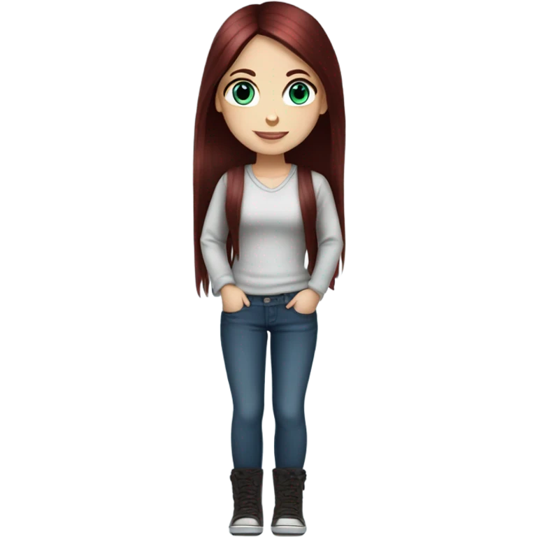 Beautiful girl, dark red hair, straight hair，long hair, blue eyes emoji