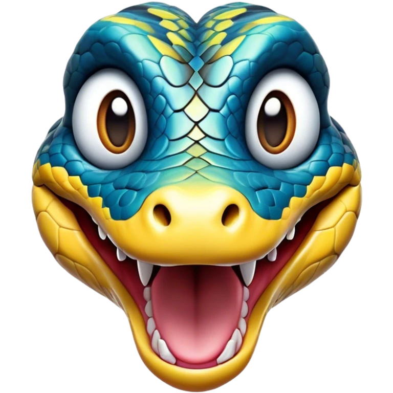 Cinematic Comical Python Portrait Emoji, Head tilted dramatically with an exaggeratedly shocked expression, featuring a robust, patterned body with wide, comically expressive eyes full of humorous disbelief, Simplified yet hilariously expressive features, highly detailed, glowing with a slightly sassy glow, high shine, dramatic yet playful, stylized with an air of quirky reptilian attitude, soft glowing outline, capturing the essence of a meme-worthy python that looks ready to side-eye its way into viral fame! emoji